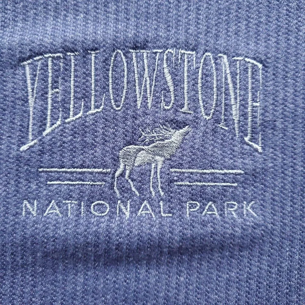 Vintage Yellowstone National Park T Shirt Mens 3X (Fits XL) Blue Stripe Elk - Picture 2 of 8